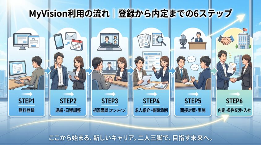 MyVision利用の流れ｜登録から面談までの6ステップ