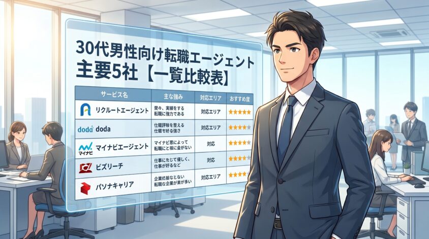 30代男性向け転職エージェント主要5社【一覧比較表】