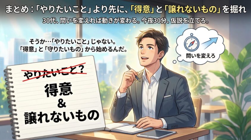 まとめ:「やりたいこと」より先に、「得意」と「譲れないもの」を掘れ