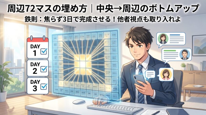 周辺72マスの埋め方｜中央&rarr;周辺のボトムアップ
