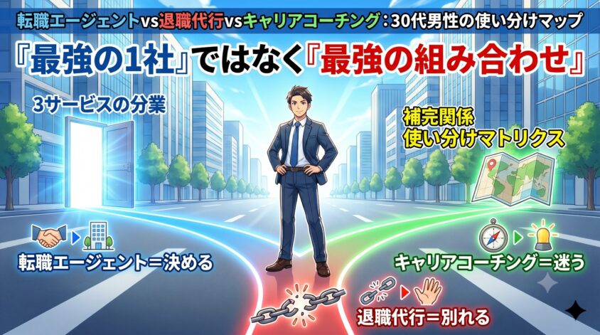 転職エージェントvs退職代行vsキャリアコーチング：30代男性の使い分けマップ