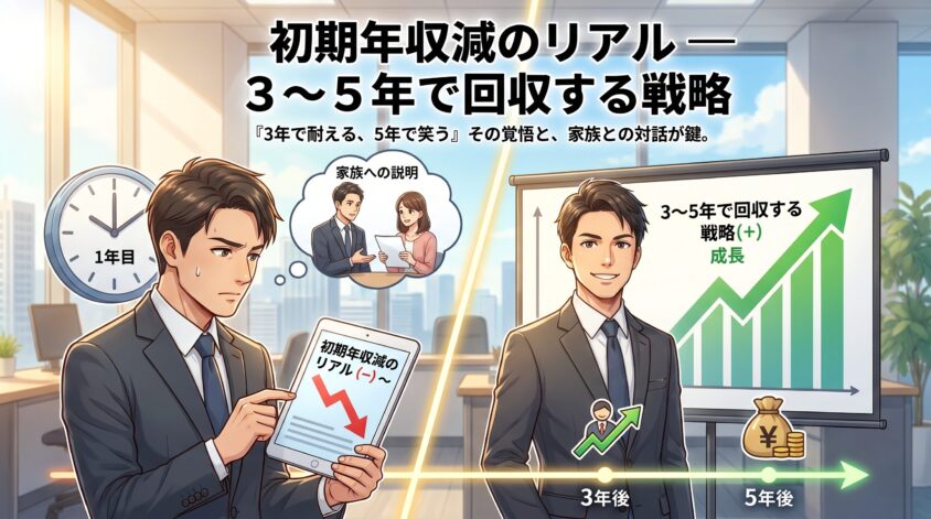 初期年収減のリアル ─ -50〜-150万円、3〜5年で回収する戦略
