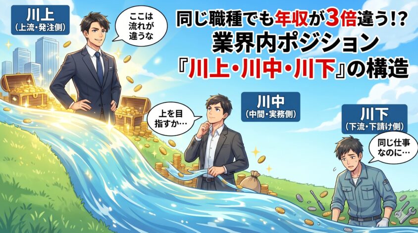 「川上・川中・川下」 ─ 同じ職種でも業界内ポジションで年収が3倍違う構造