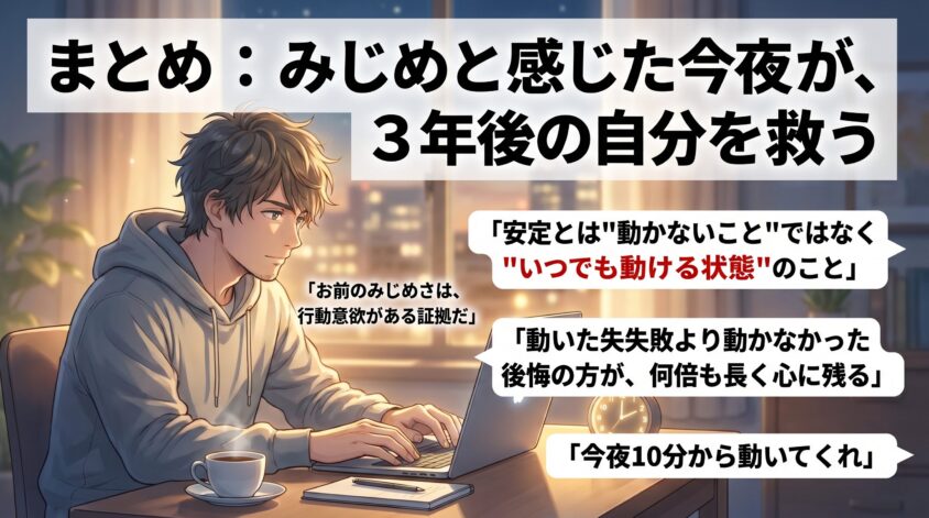 まとめ：みじめと感じた今夜が、3年後の自分を救う