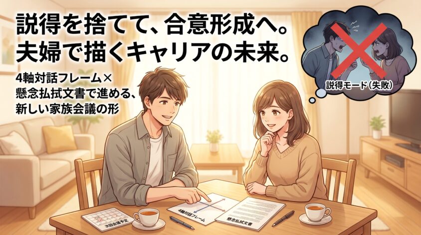 結論：説得を捨てて合意形成へ、4軸&times;文書&times;3〜4回のシリーズ