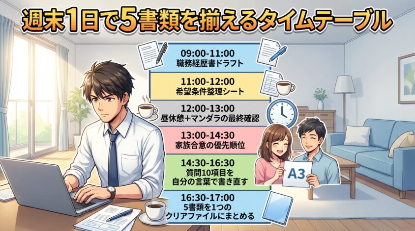週末1日で5書類を揃えるタイムテーブル