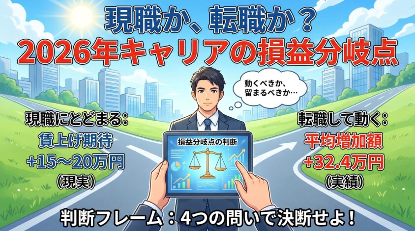 現職にとどまるべきか、動くべきか ─ 2026年賃上げと転職実績の損益分岐